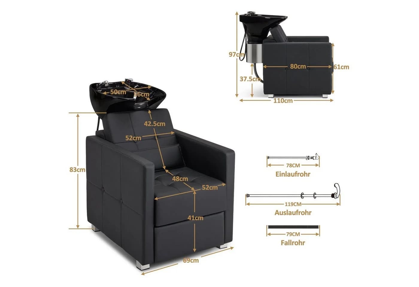 Barberpub Friseurstuhl mit Waschbecken 8010 Schwarz/Weiß Keramik