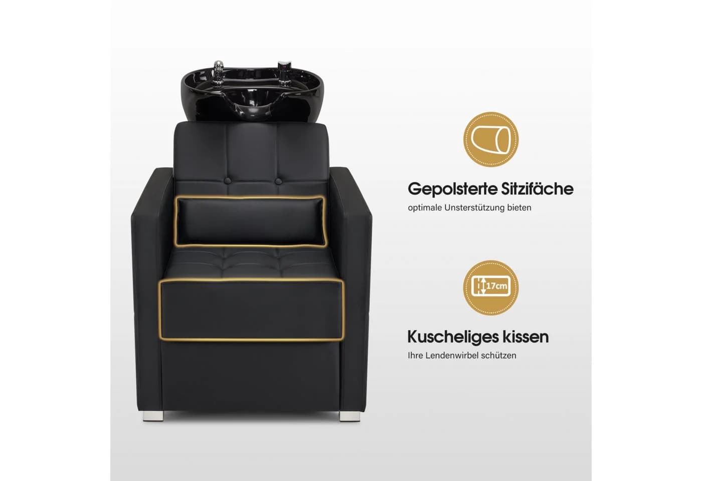 Barberpub Friseurstuhl mit Waschbecken 8010 Schwarz/Weiß Keramik - Bild 4