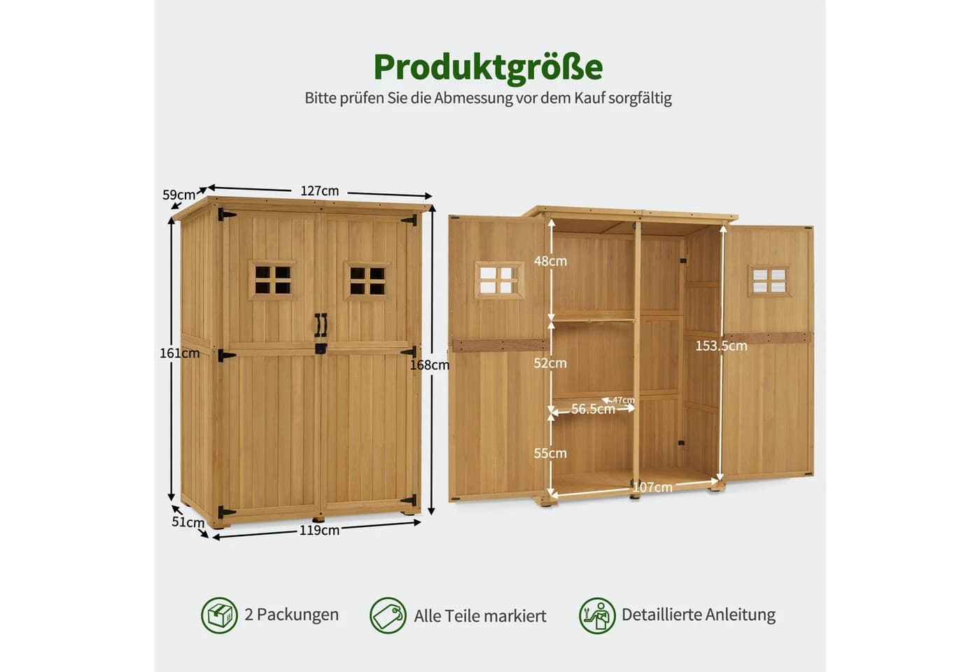 MCombo Gartenschrank Holz Grau Wetterfest - Bild 3