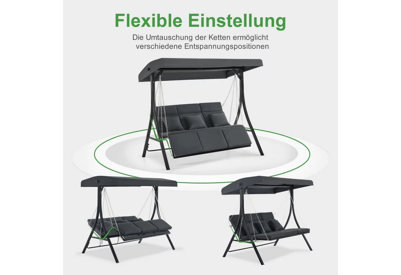 MCombo Hollywoodschaukel 3-Sitzer mit Liegefunktion und verstellbarem Dach - Bild 3