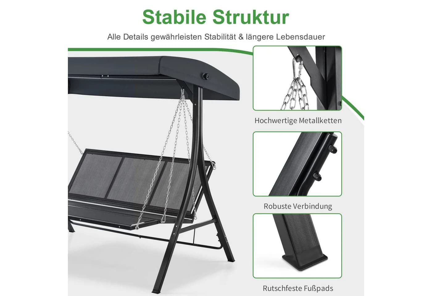 MCombo Hollywoodschaukel 3-Sitzer mit Liegefunktion und verstellbarem Dach - Bild 5