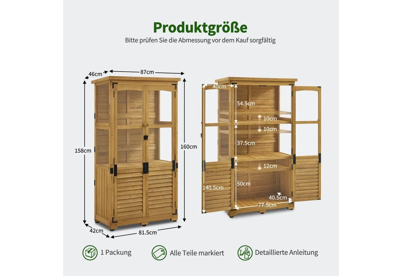 MCombo Gartenschrank Holz Wetterfest mit Ablage - Bild 3
