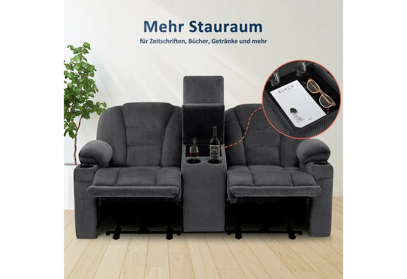 MCombo Relaxsofa 2-3 Sitzer Grau Elektrisch Verstellbar - Bild 4