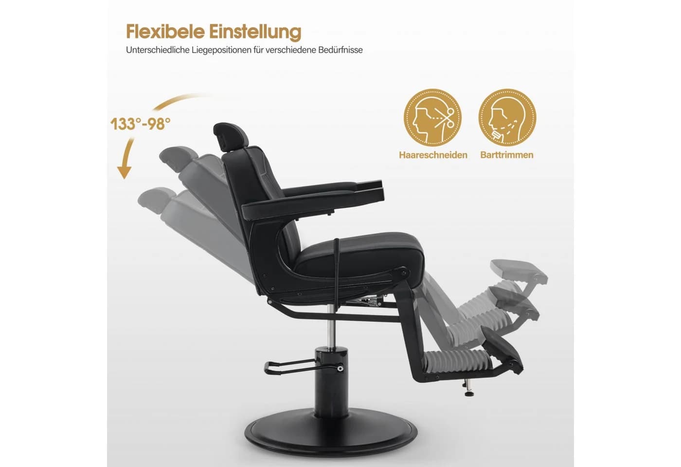 Barberpub Friseurstuhl 3822SWZ Schwarz Höhenverstellbar Kippbar Drehbar - Bild 3