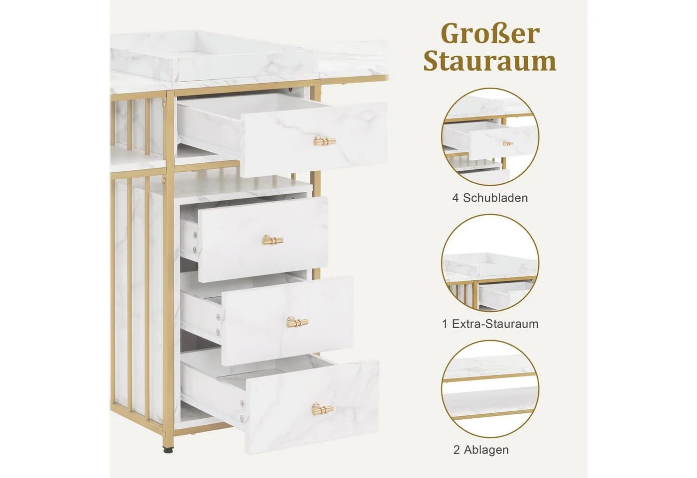 MCombo Schminktisch mit Schubladen Gold-Marmor Metallgestell - Bild 5