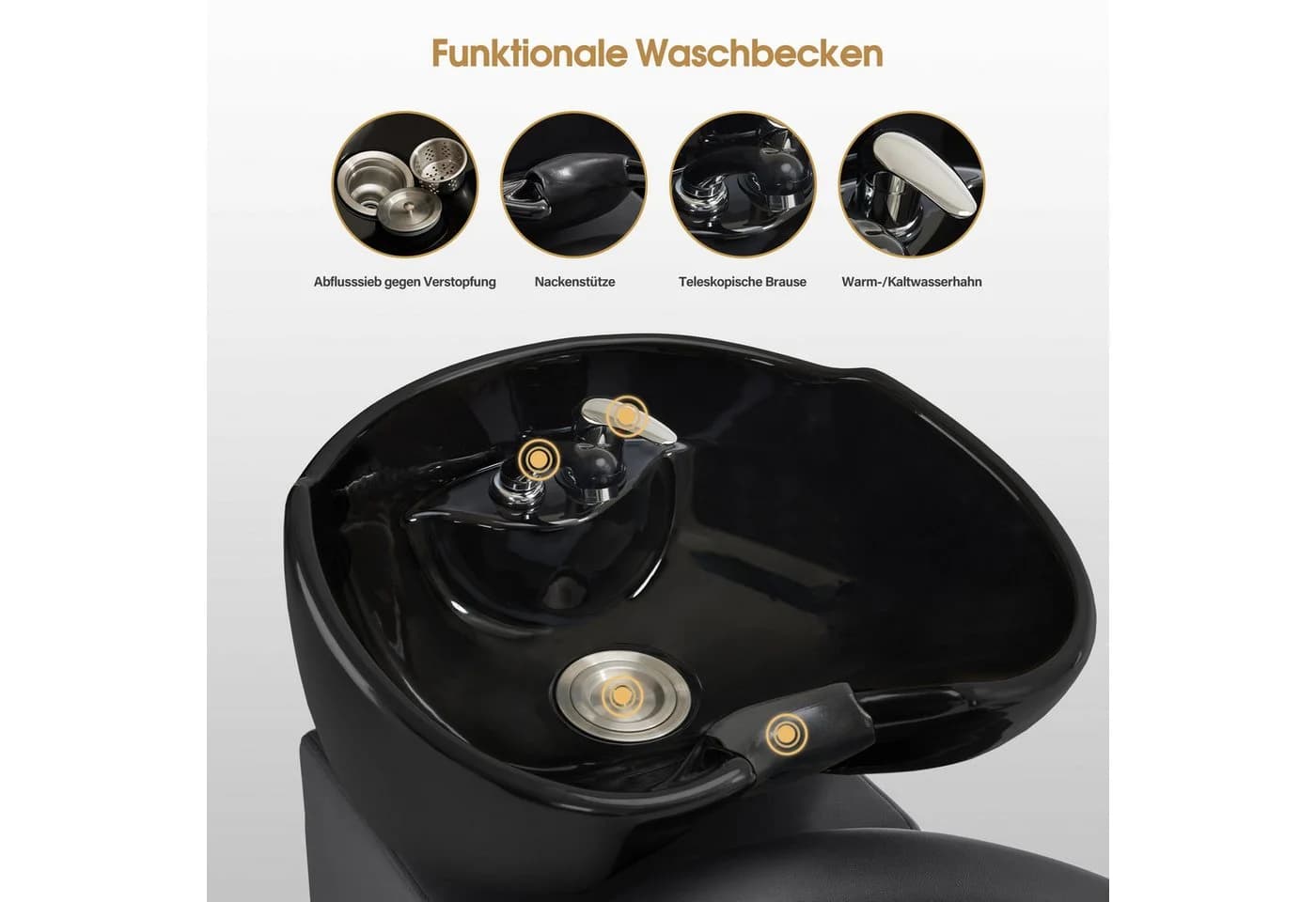 Barberpub Friseurstuhl mit Waschbecken Retro Gold-Schwarz - Bild 4