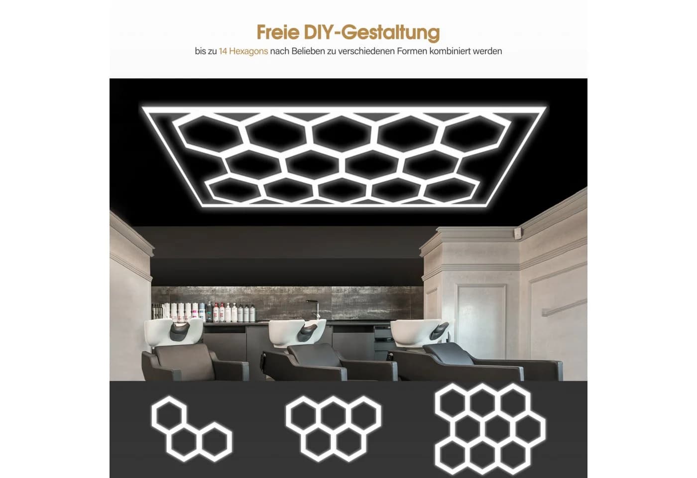 Barberpub Hexagon LED Deckenleuchte Weiß 6500K Wabenform - Bild 3