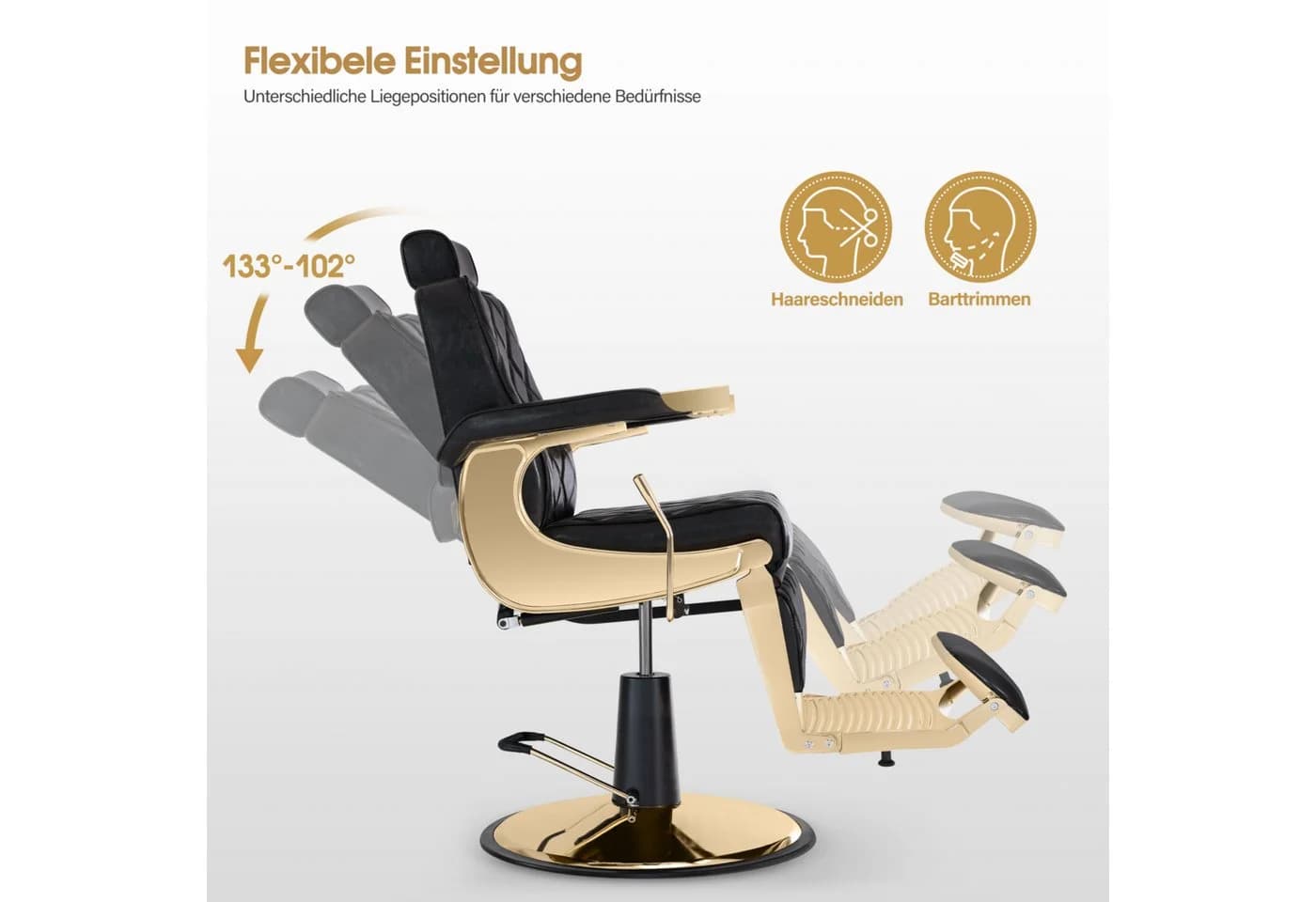 Barberpub Friseurstuhl Gold-Schwarz Kippbar Höhenverstellbar Drehbar - Bild 3