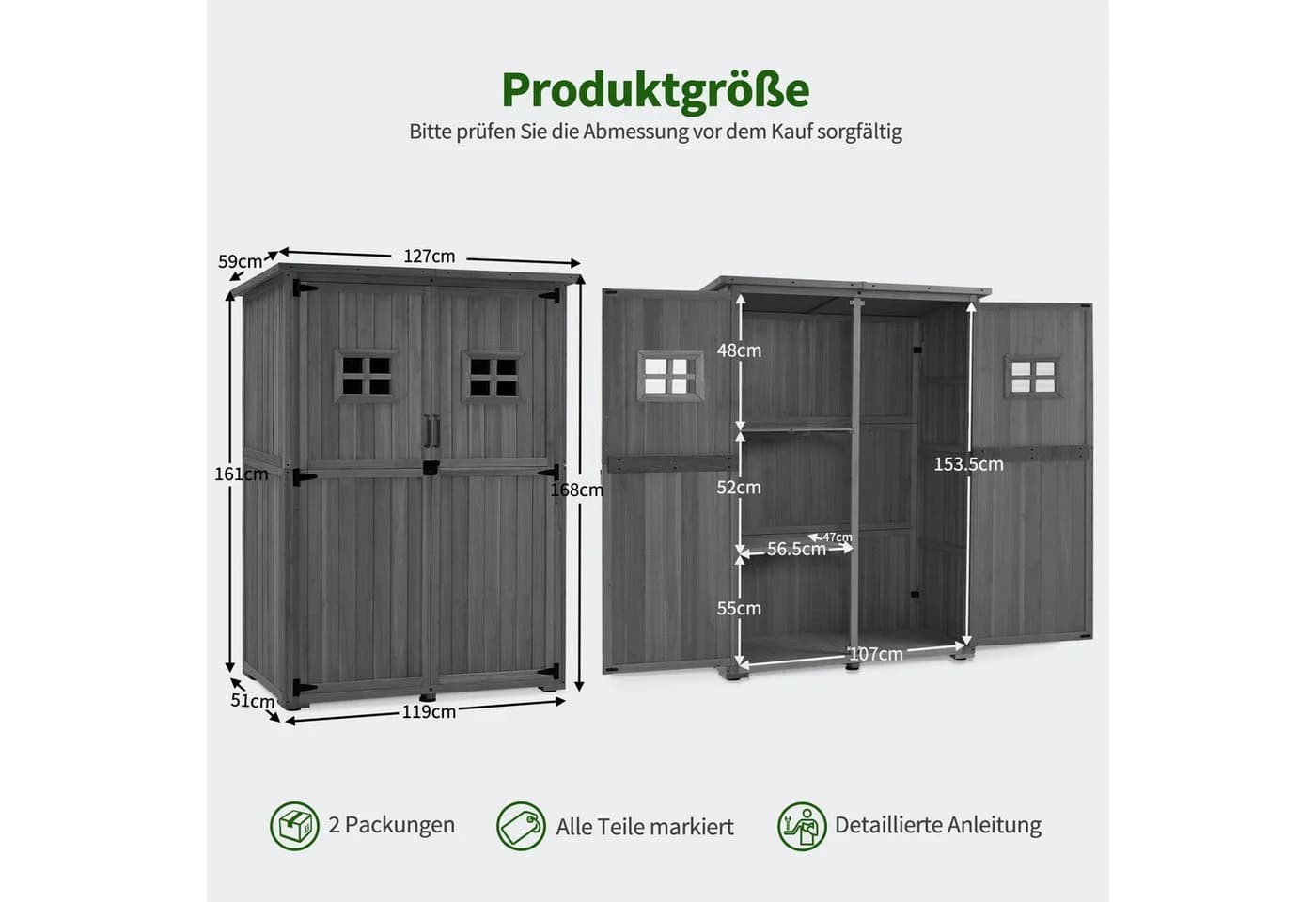 MCombo Gartenschrank Holz Grau Wetterfest - Bild 3