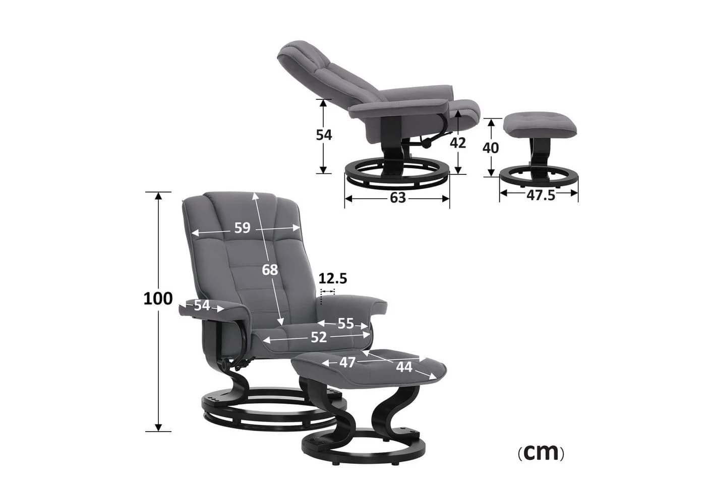 MCombo Relaxsessel mit Hocker Grau Mikrofaser Relaxfunktion - Bild 3