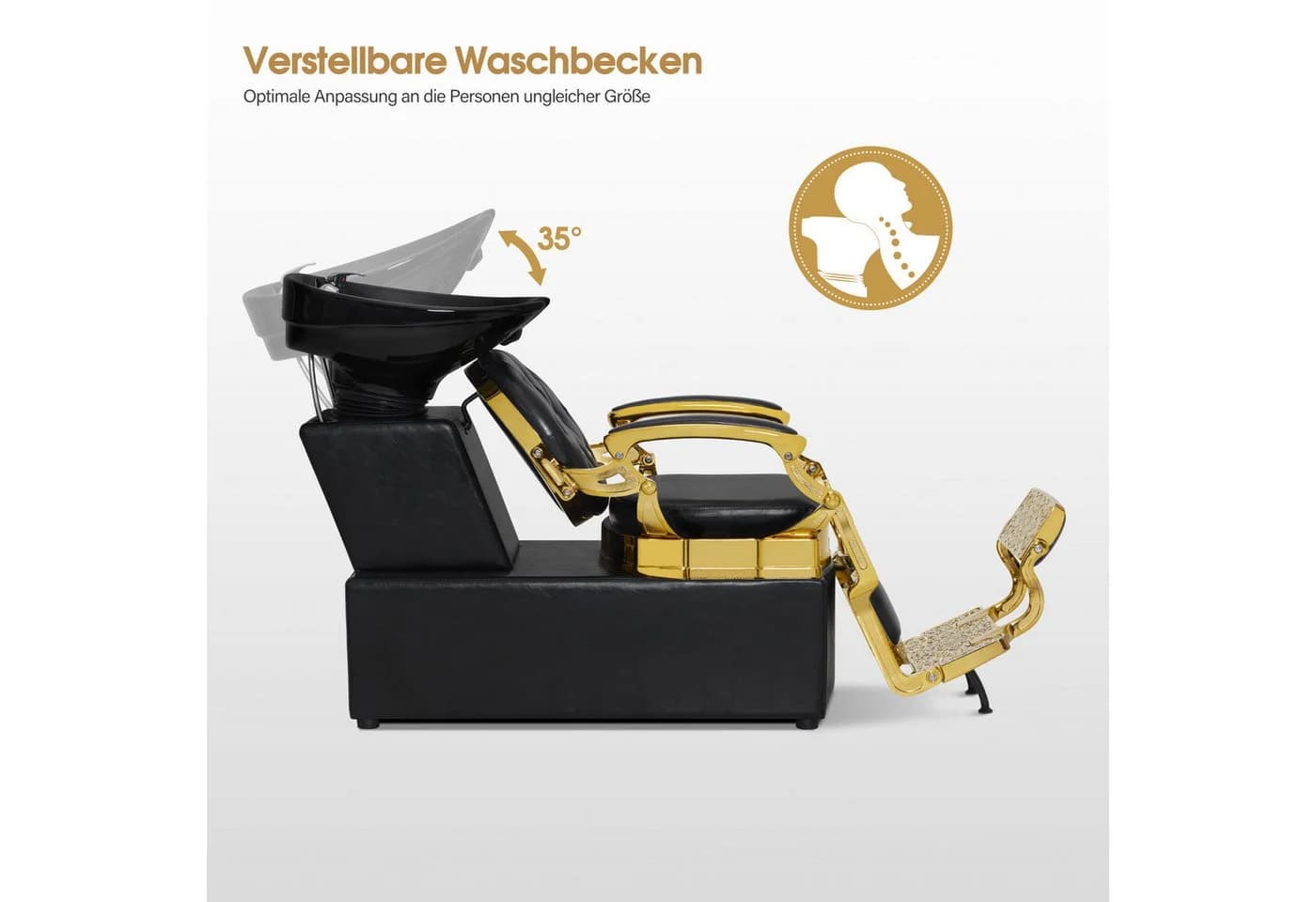 Barberpub Friseurstuhl mit Waschbecken Retro Gold-Schwarz - Bild 3