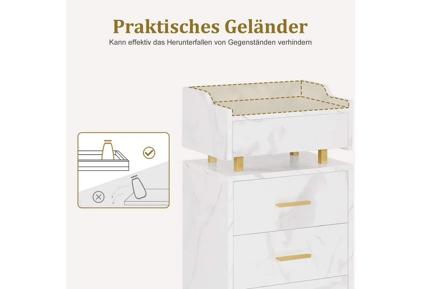 MCombo Servierwagen Weiß-Gold mit 4 Schubladen & Rollen - Bild 4