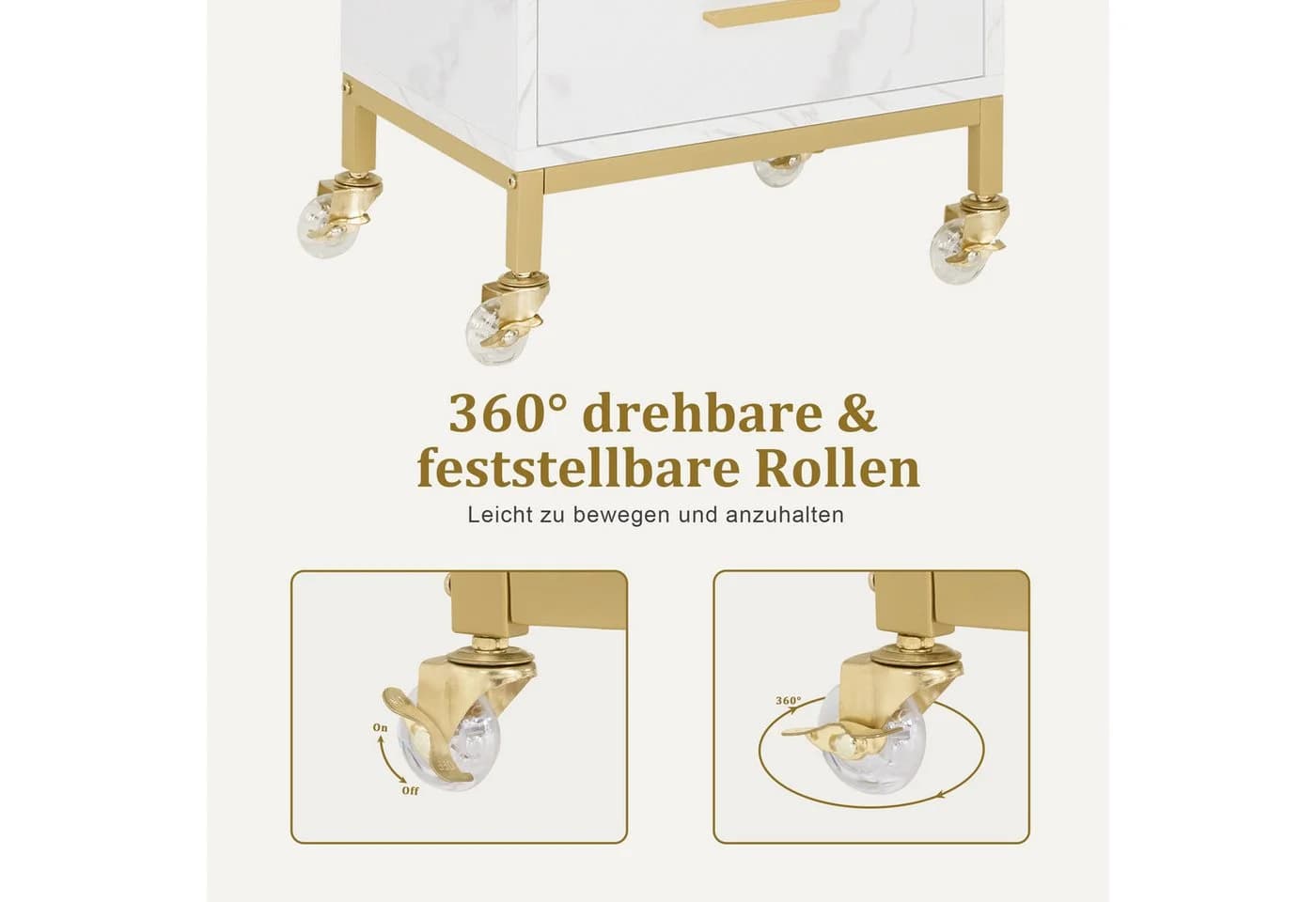 MCombo Servierwagen Weiß-Gold mit 4 Schubladen & Rollen - Bild 5