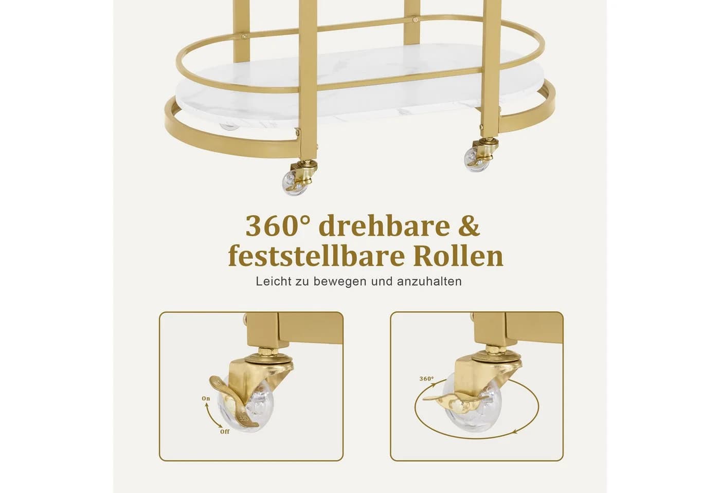 MCombo Servierwagen Weiß-Gold 3 Ebenen mit Rollen - Bild 5