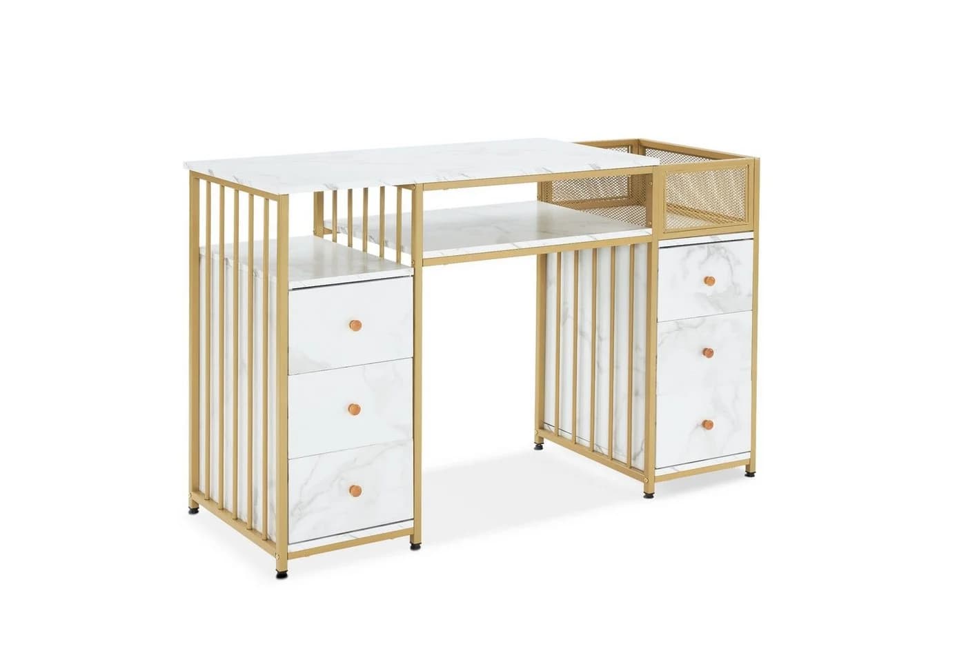 MCombo Schreibtisch mit 6 Schubladen Weiß/Gold Modern - Bild 2