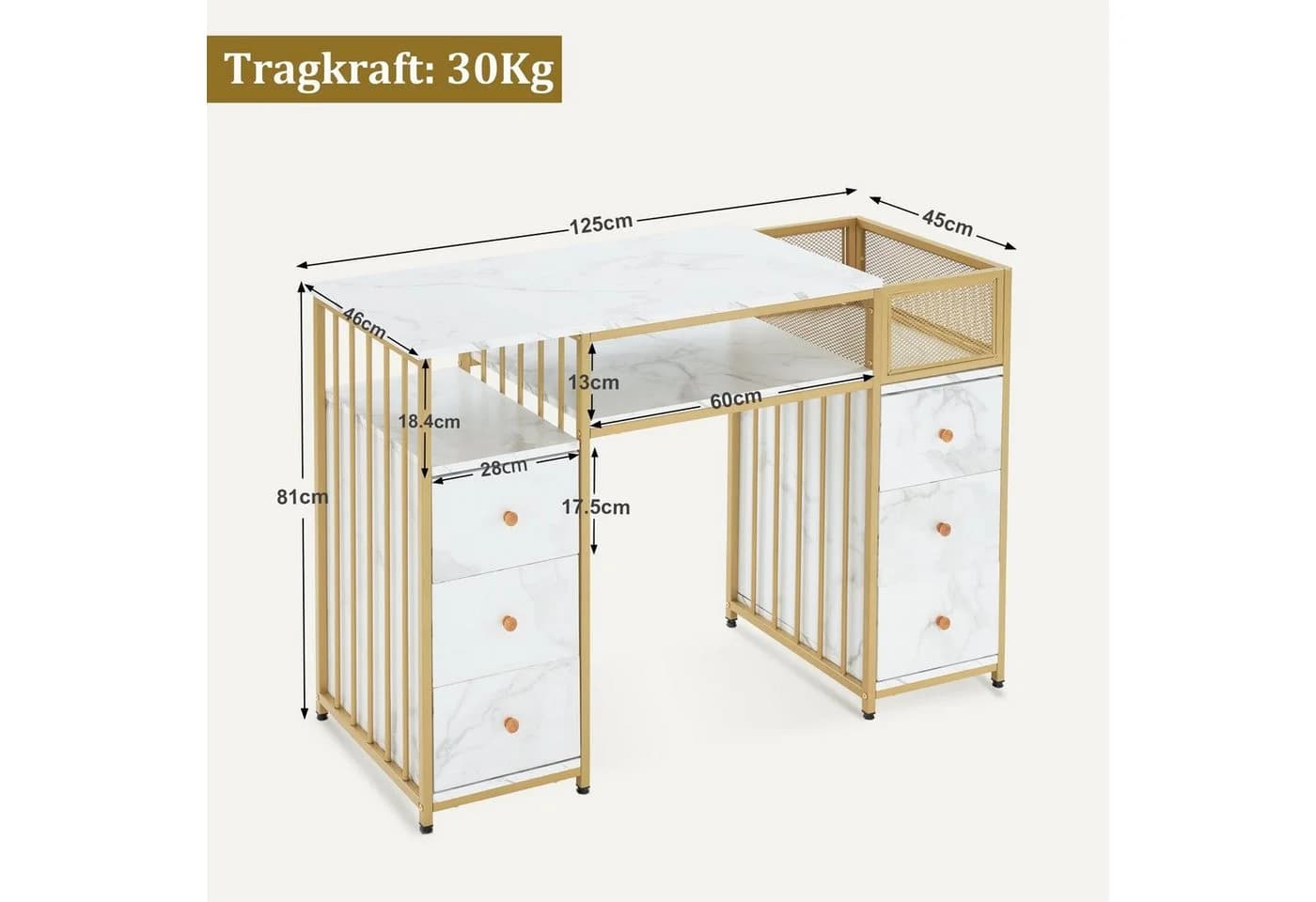MCombo Schreibtisch mit 6 Schubladen Weiß/Gold Modern - Bild 3
