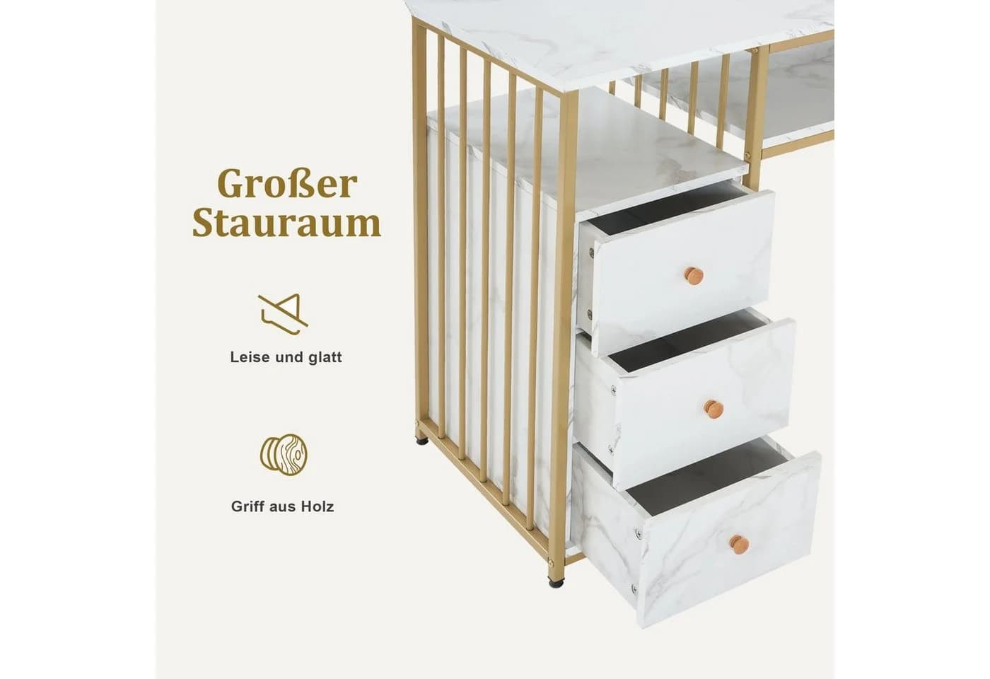 MCombo Schreibtisch mit 6 Schubladen Weiß/Gold Modern - Bild 5