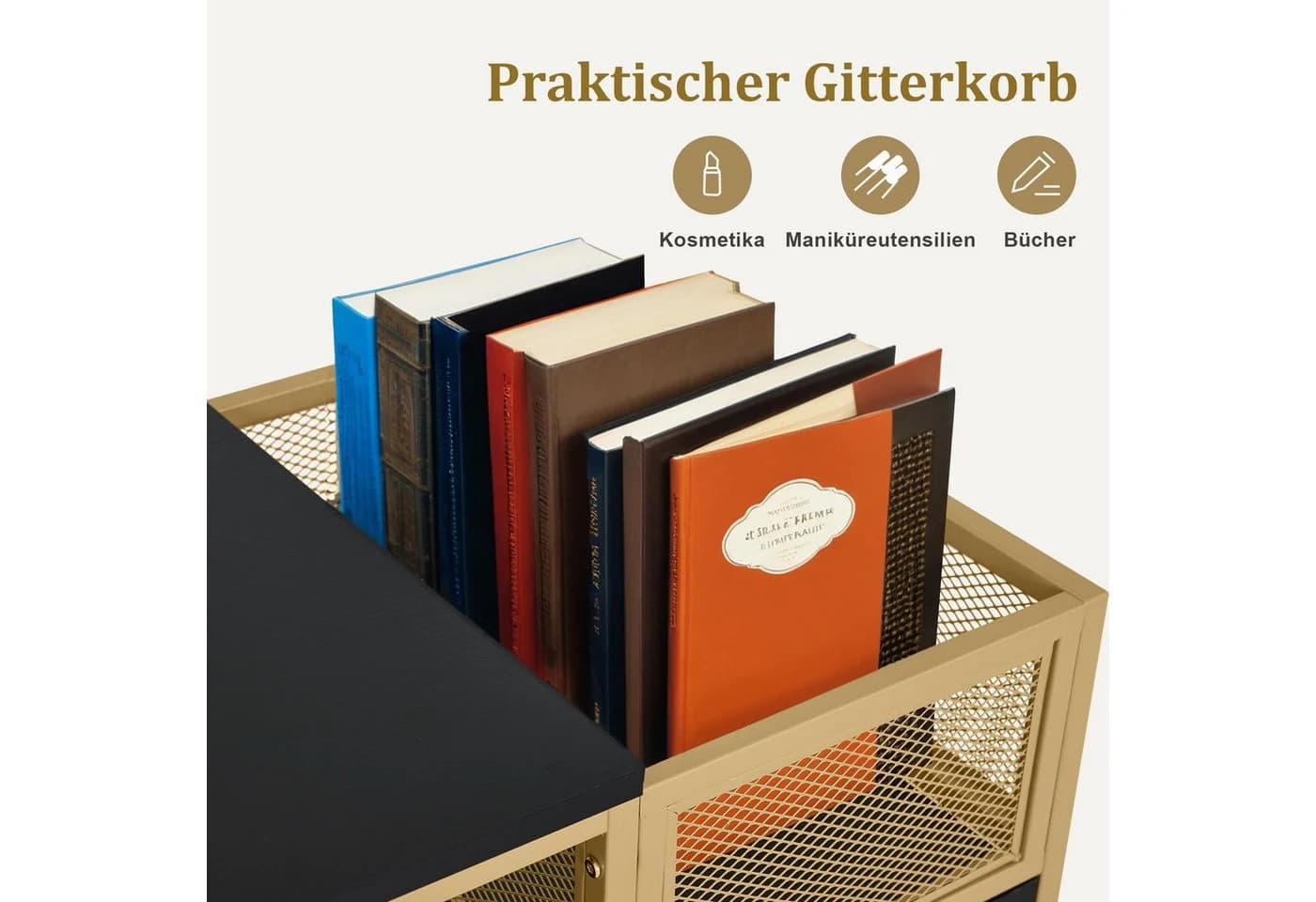 MCombo Schreibtisch M mit 6 Schubladen, Manikürtisch, Schminktisch Schwarz-Gold - Bild 4