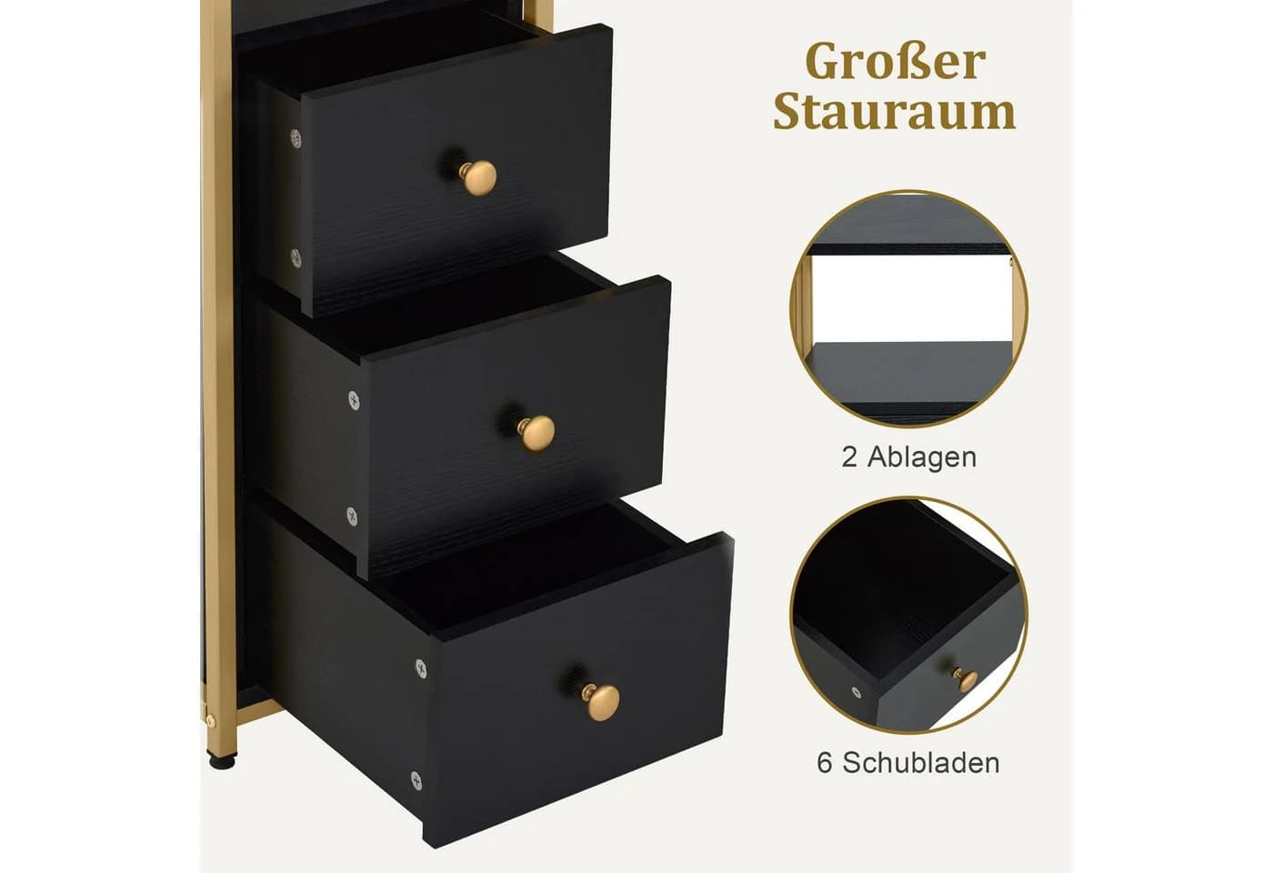MCombo Schreibtisch M mit 6 Schubladen, Manikürtisch, Schminktisch Schwarz-Gold - Bild 5