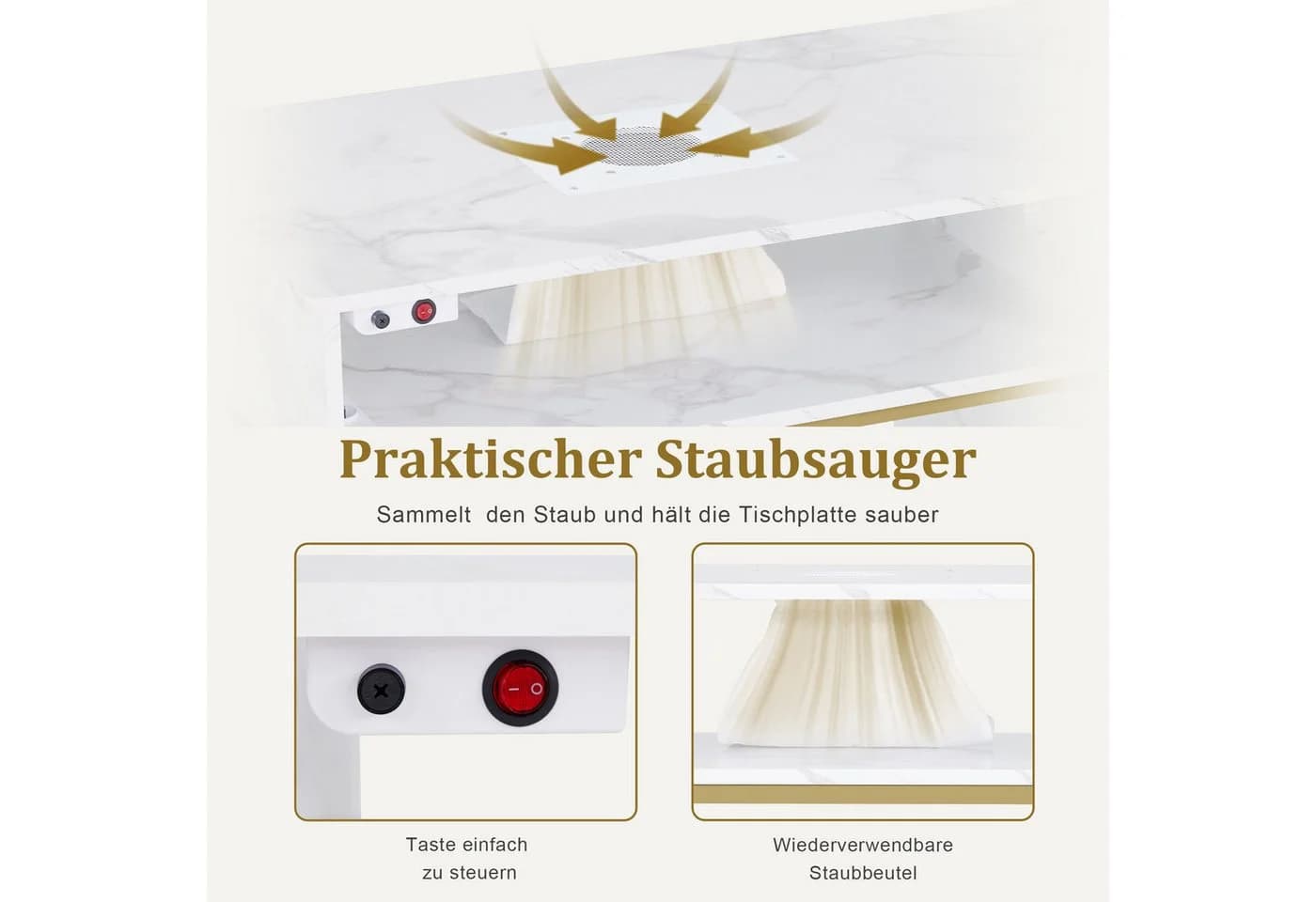 Barberpub Maniküretisch Marmor-Weiß mit Absaugung - Bild 4