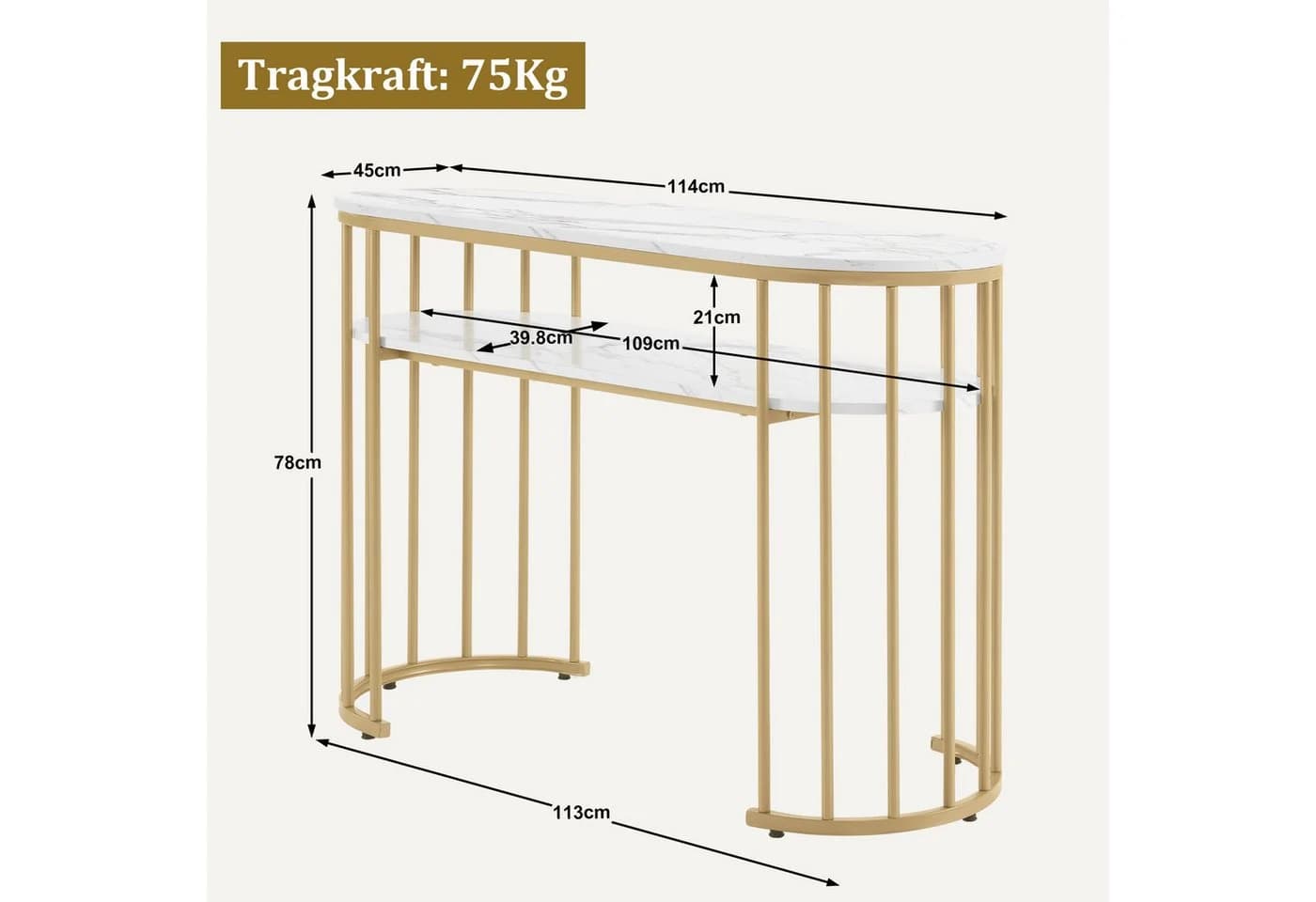 MCombo Schminktisch Marmor-Weiß Gold Stahlrohr 2 Ablagen - Bild 3