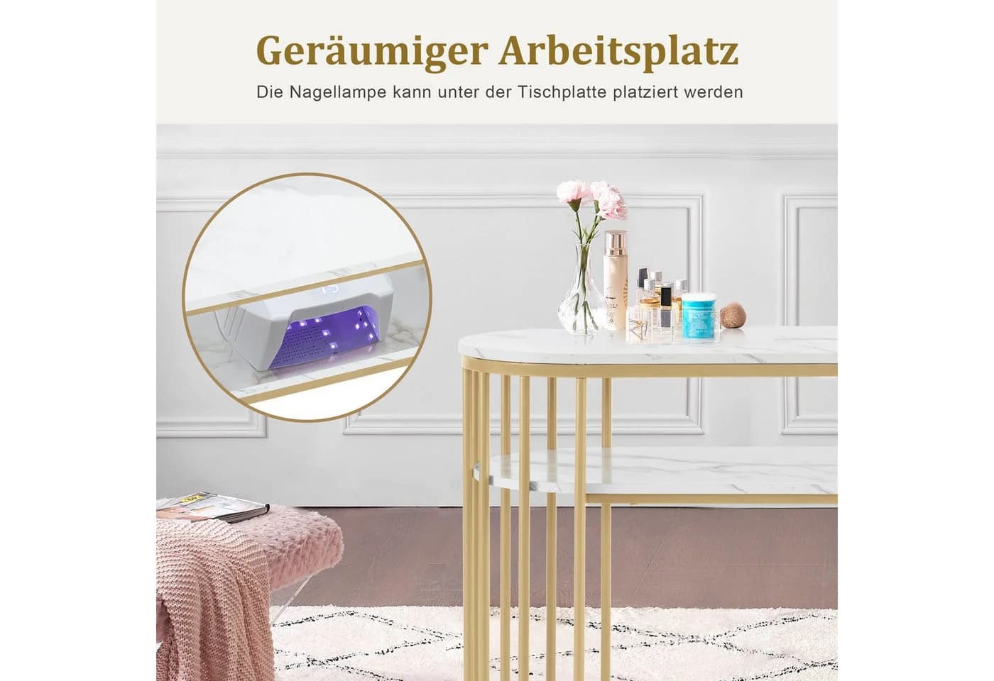 MCombo Schminktisch Marmor-Weiß Gold Stahlrohr 2 Ablagen - Bild 4