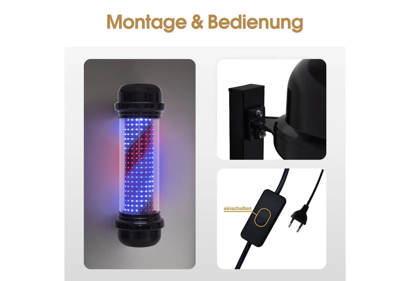 Barberpub Barbierstab LED Außen-Wandleuchte Rot-Blau-Weiß - Bild 5