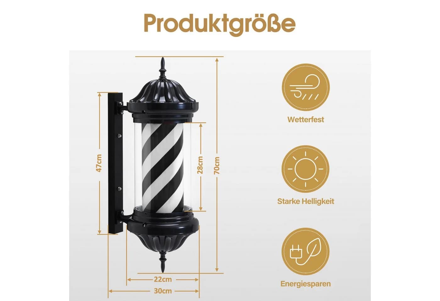 Barberpub Außen-Wandleuchte Barber Pole Barbierstab LED Weiß Schwarz Rot Blau - Bild 5