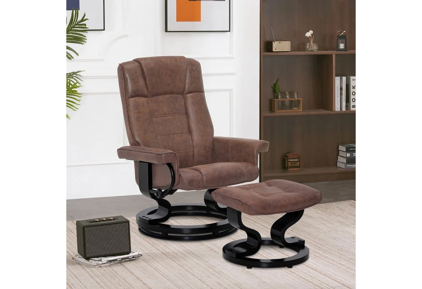 MCombo Relaxsessel mit Hocker und Relaxfunktion - Braunes Kunstleder