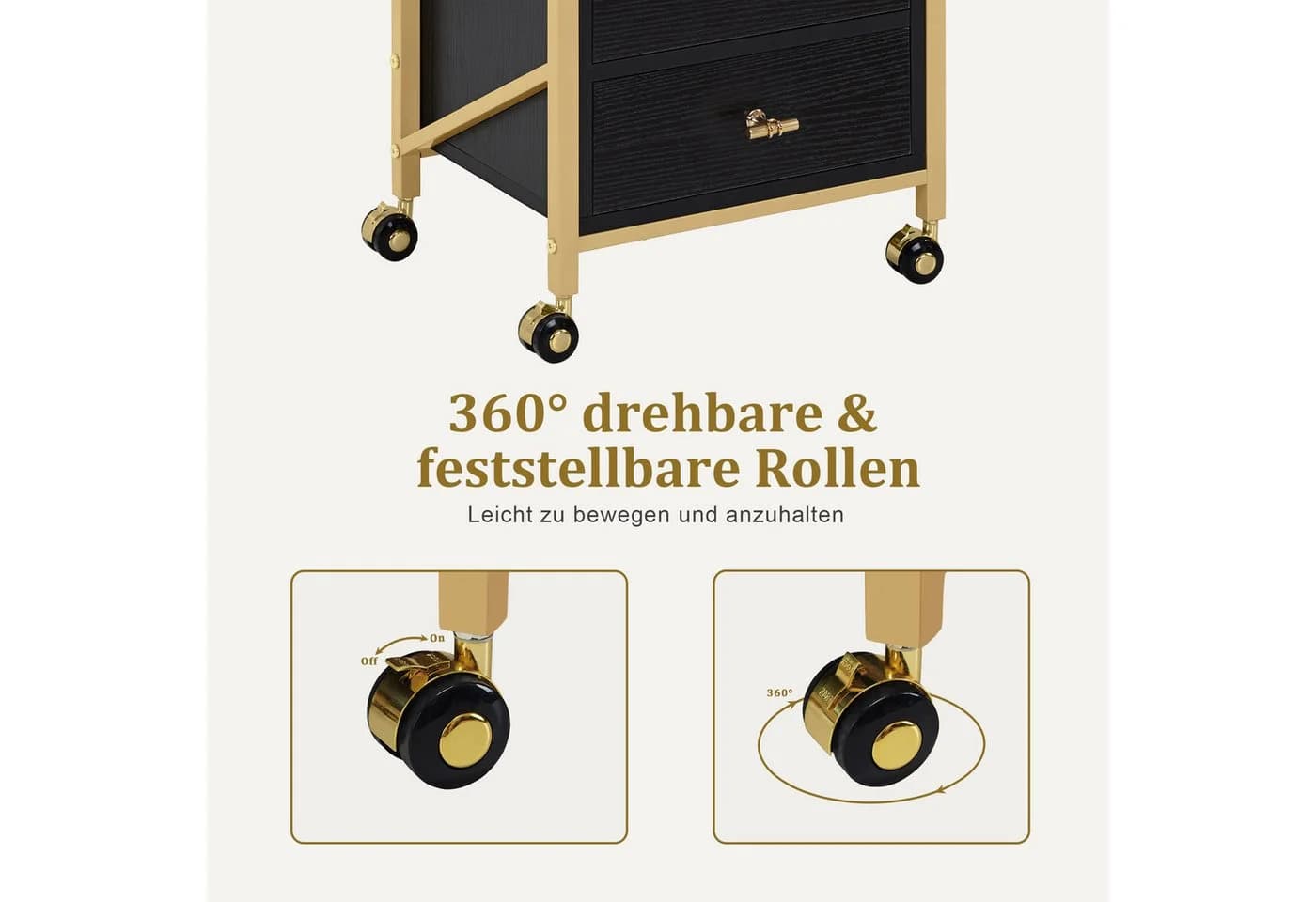 MCombo Servierwagen mit 3 Schubladen, Rollen, Föhnhalter, Weiß-Gold - Bild 5