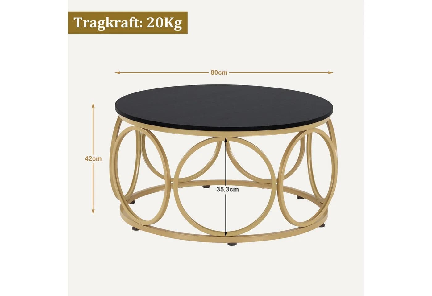 MCombo Beistelltisch Rund Holz 80cm Sofatisch Kaffeetisch Metallgestell - Bild 3