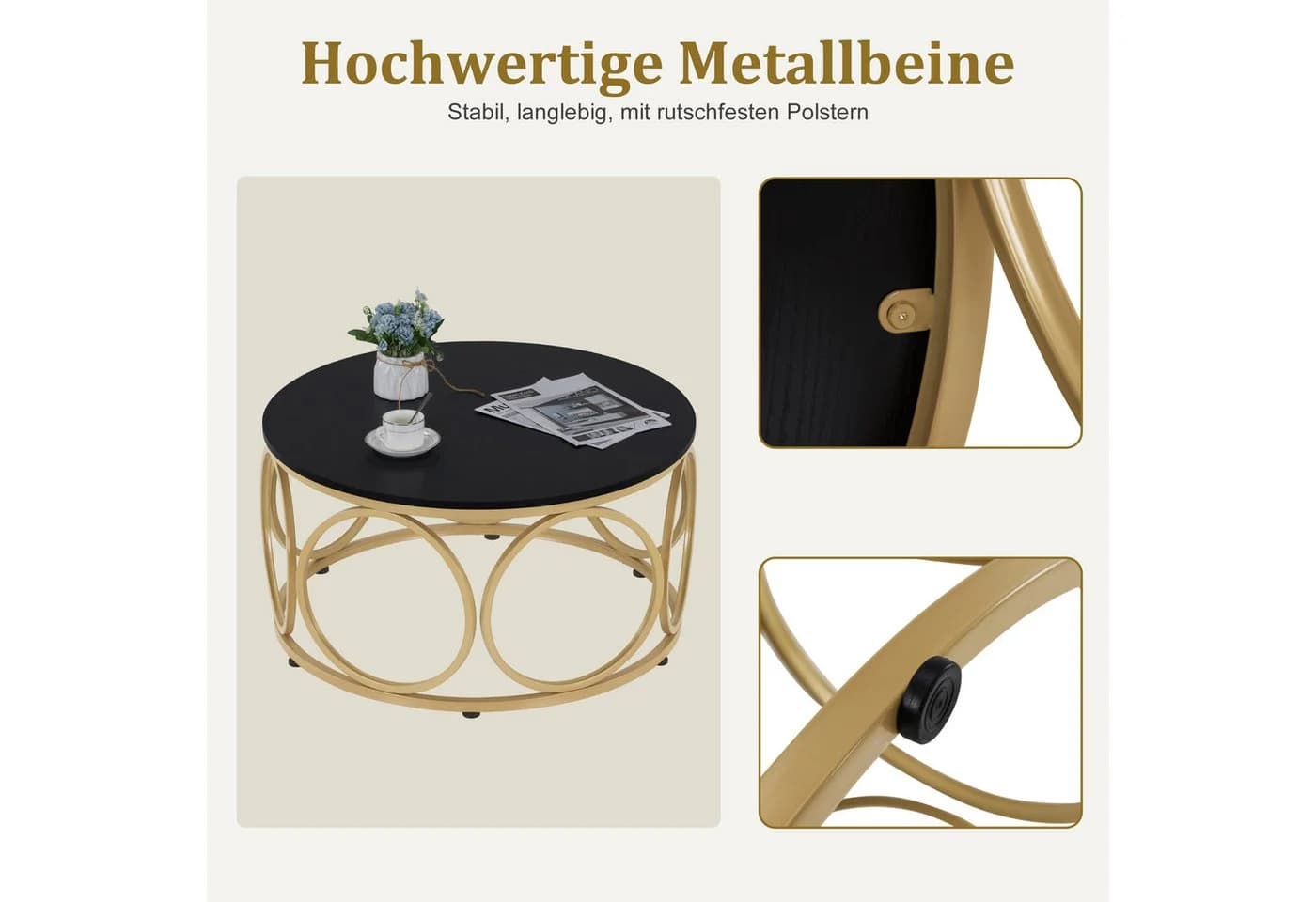 MCombo Beistelltisch Rund Holz 80cm Sofatisch Kaffeetisch Metallgestell - Bild 5
