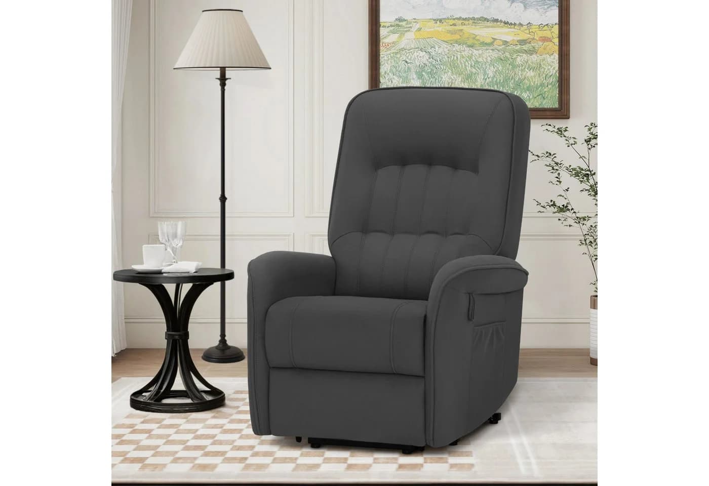 MCombo Relaxsessel mit Aufstehhilfe Mikrofaser Grau