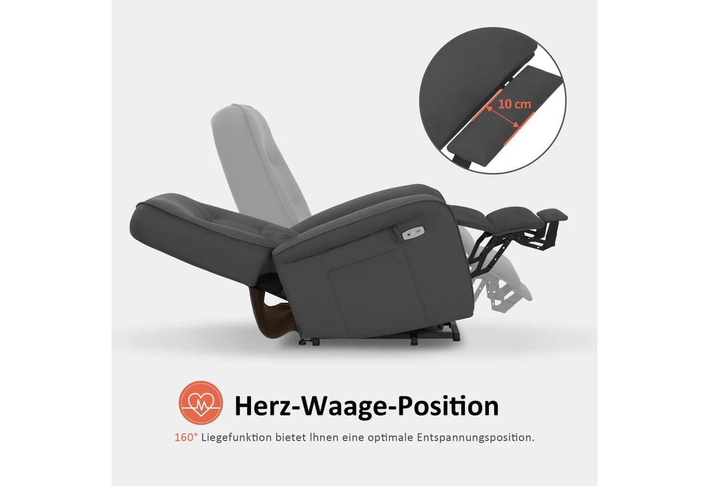 MCombo Relaxsessel mit Aufstehhilfe Mikrofaser Grau - Bild 4