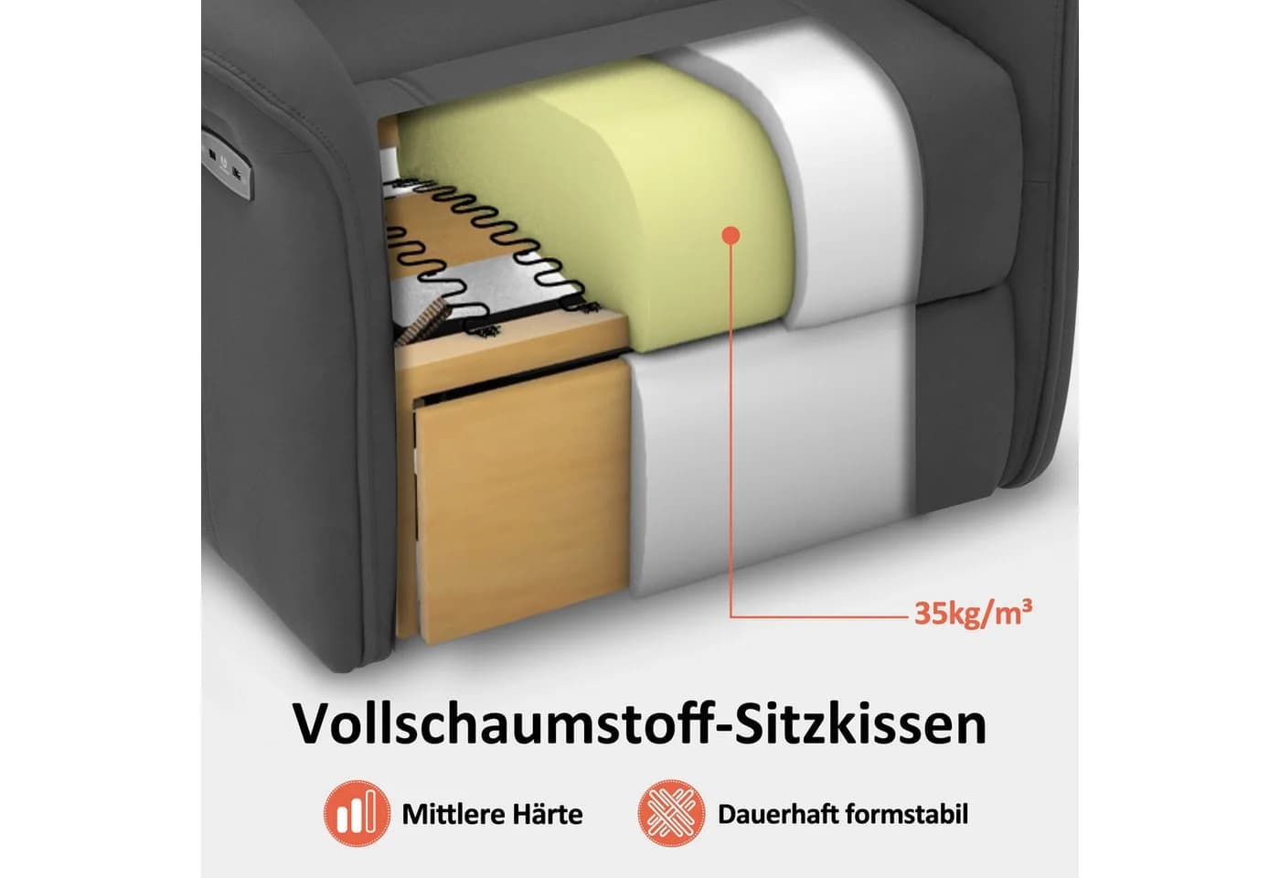 MCombo Relaxsessel mit Aufstehhilfe Mikrofaser Grau - Bild 5