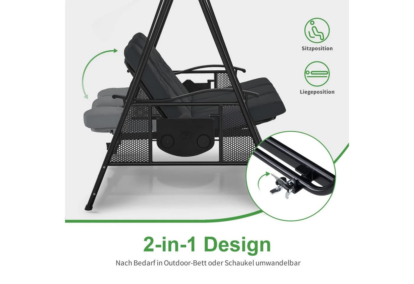 MCombo 3-Sitzer Hollywoodschaukel Dunkelgrau mit Liegefunktion - Bild 4