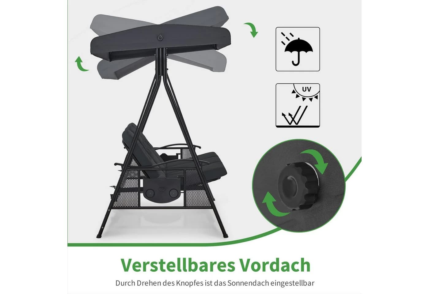 MCombo 3-Sitzer Hollywoodschaukel Dunkelgrau mit Liegefunktion - Bild 5