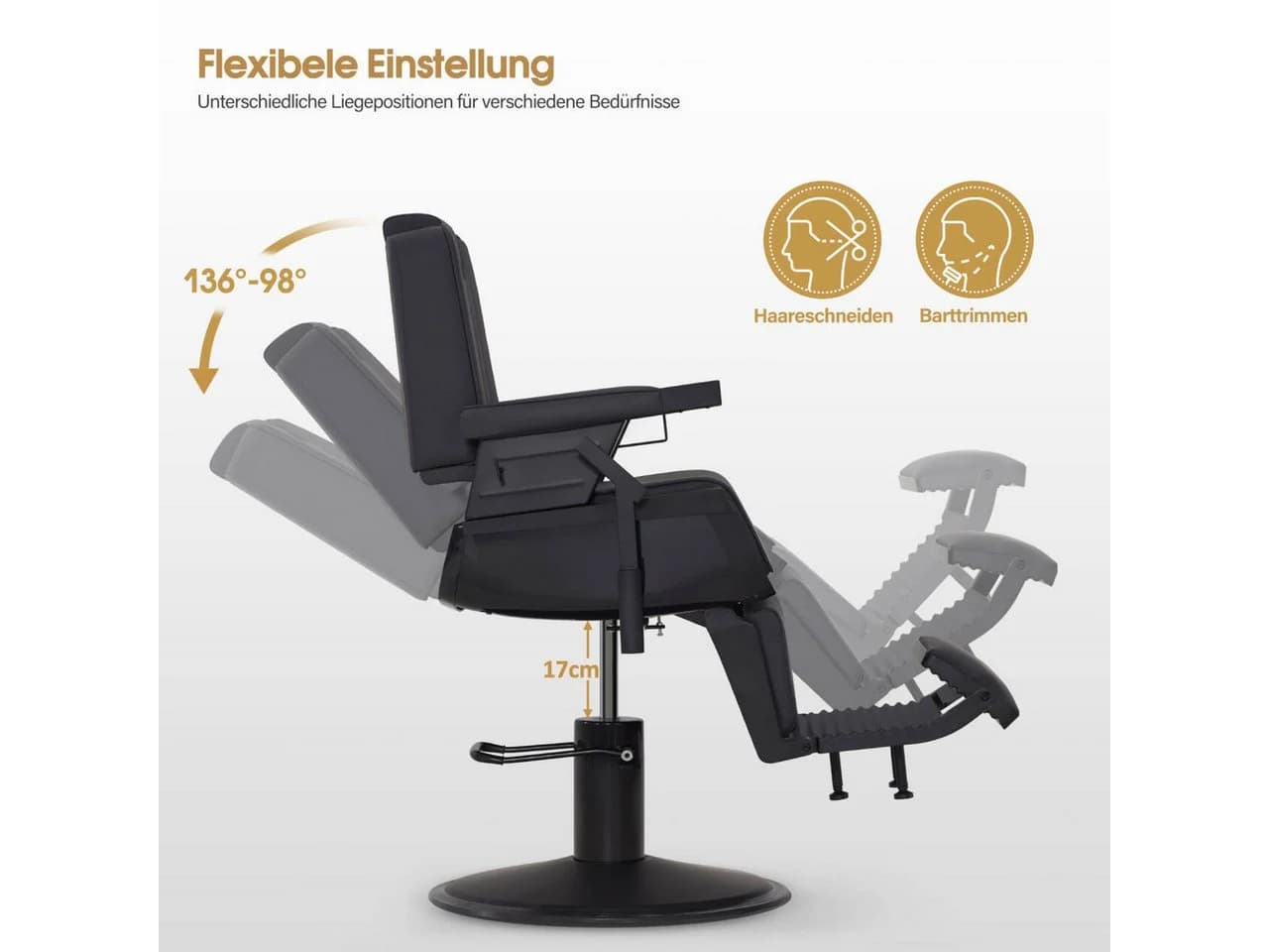 Barberpub Friseurstuhl 3823 Schwarz Drehbar Höhenverstellbar - Bild 3