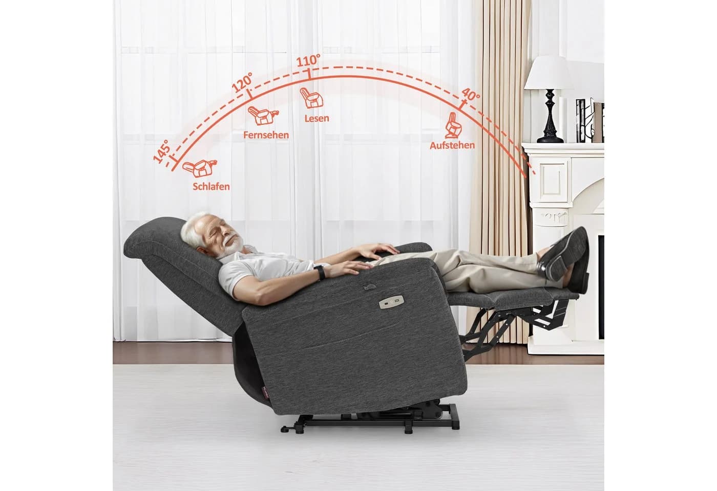 MCombo Relaxsessel mit Aufstehhilfe Grau Chenille