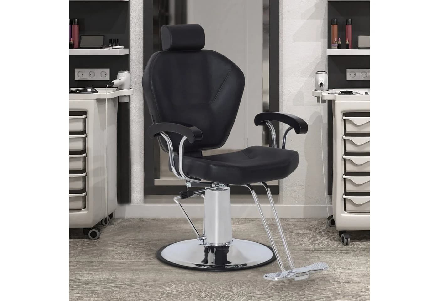 Barberpub Friseurstuhl Schwarz Höhenverstellbar mit Kopfstütze