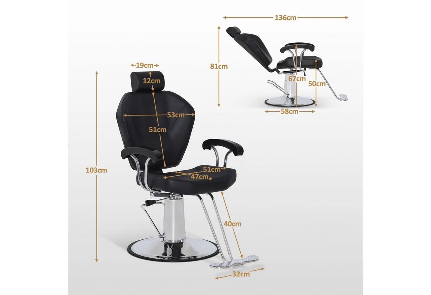 Barberpub Friseurstuhl Schwarz Höhenverstellbar mit Kopfstütze - Bild 3