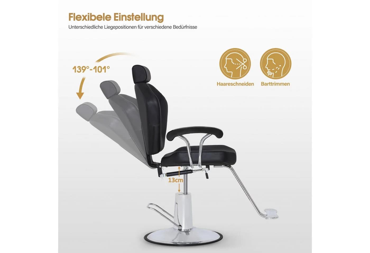 Barberpub Friseurstuhl Schwarz Höhenverstellbar mit Kopfstütze - Bild 4