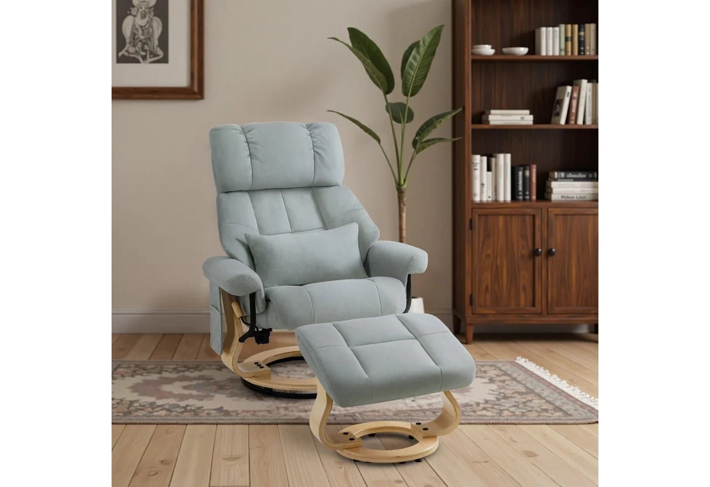 MCombo Relaxsessel mit Hocker Grau Mikrofaser/Kunstleder