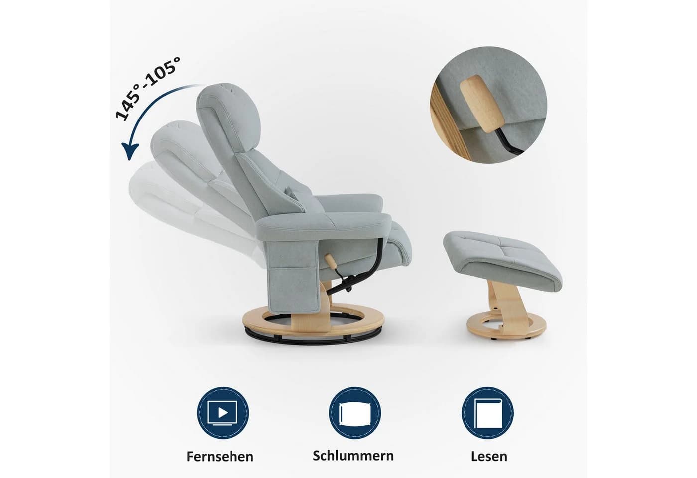 MCombo Relaxsessel mit Hocker Grau Mikrofaser/Kunstleder - Bild 4