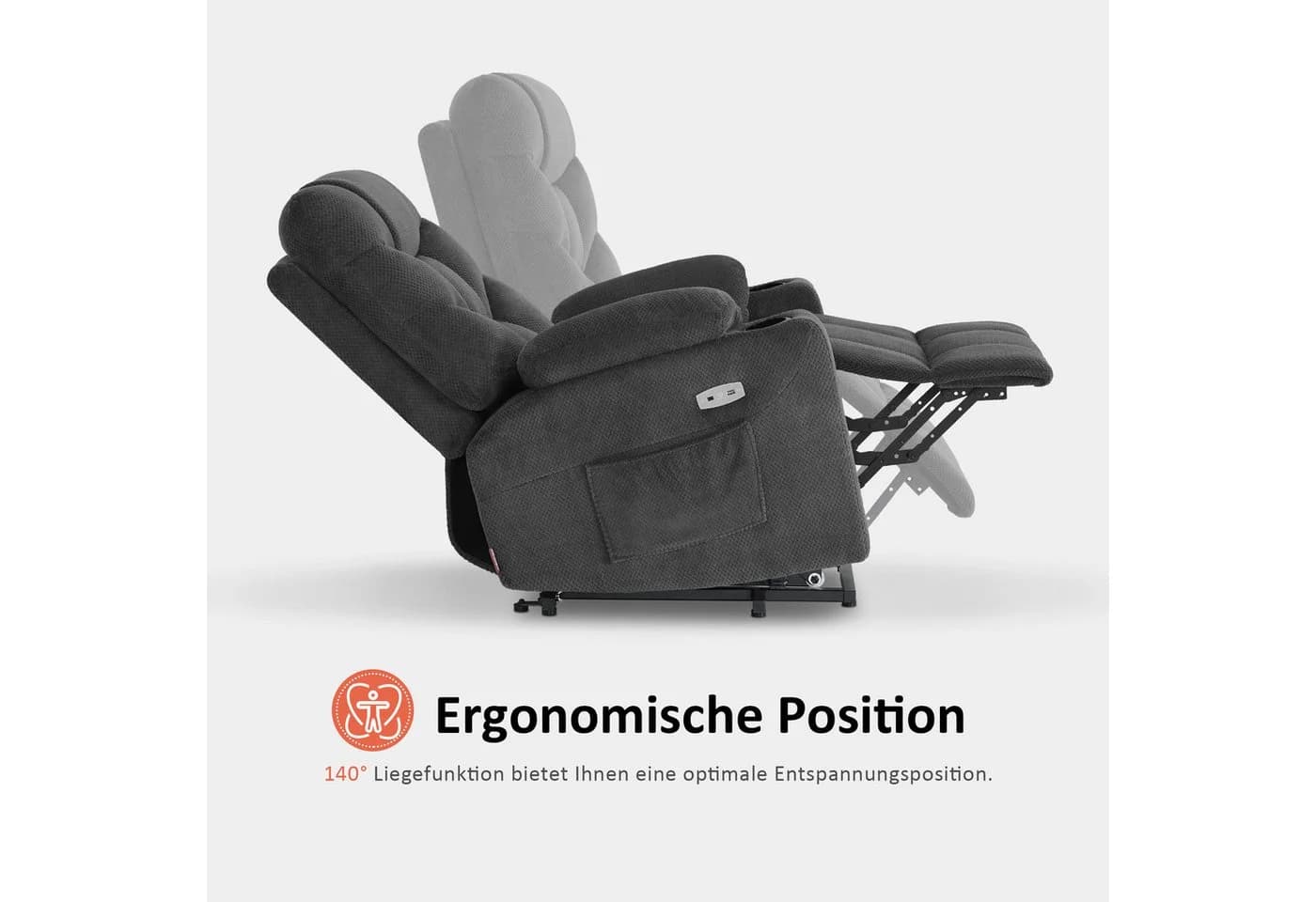 MCombo Elektrischer Relaxsessel mit Aufstehhilfe Grau Stoff - Bild 5
