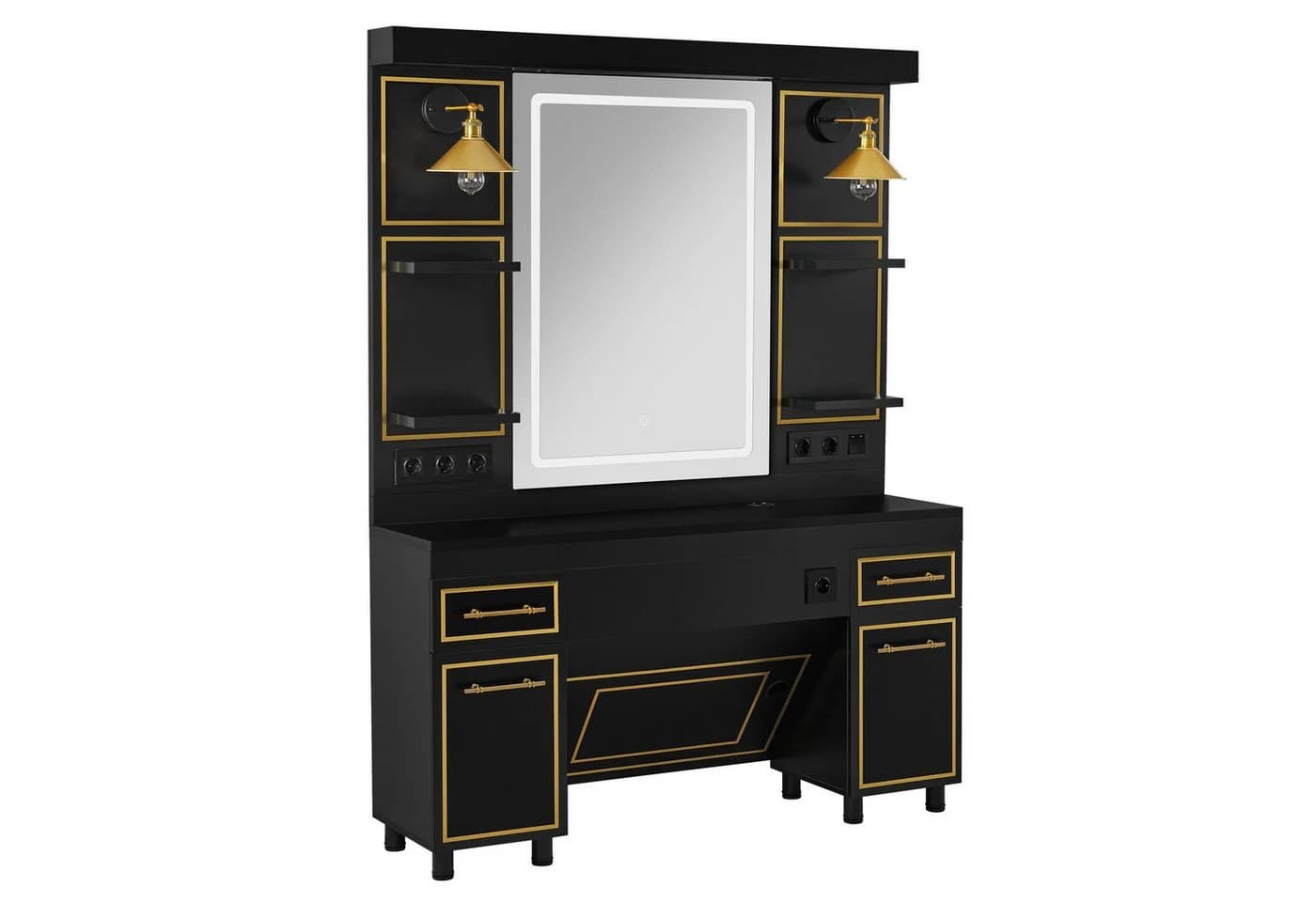 Barberpub Friseurspiegelschrank Schwarz-Gold mit LED-Lichtleiste - Bild 2