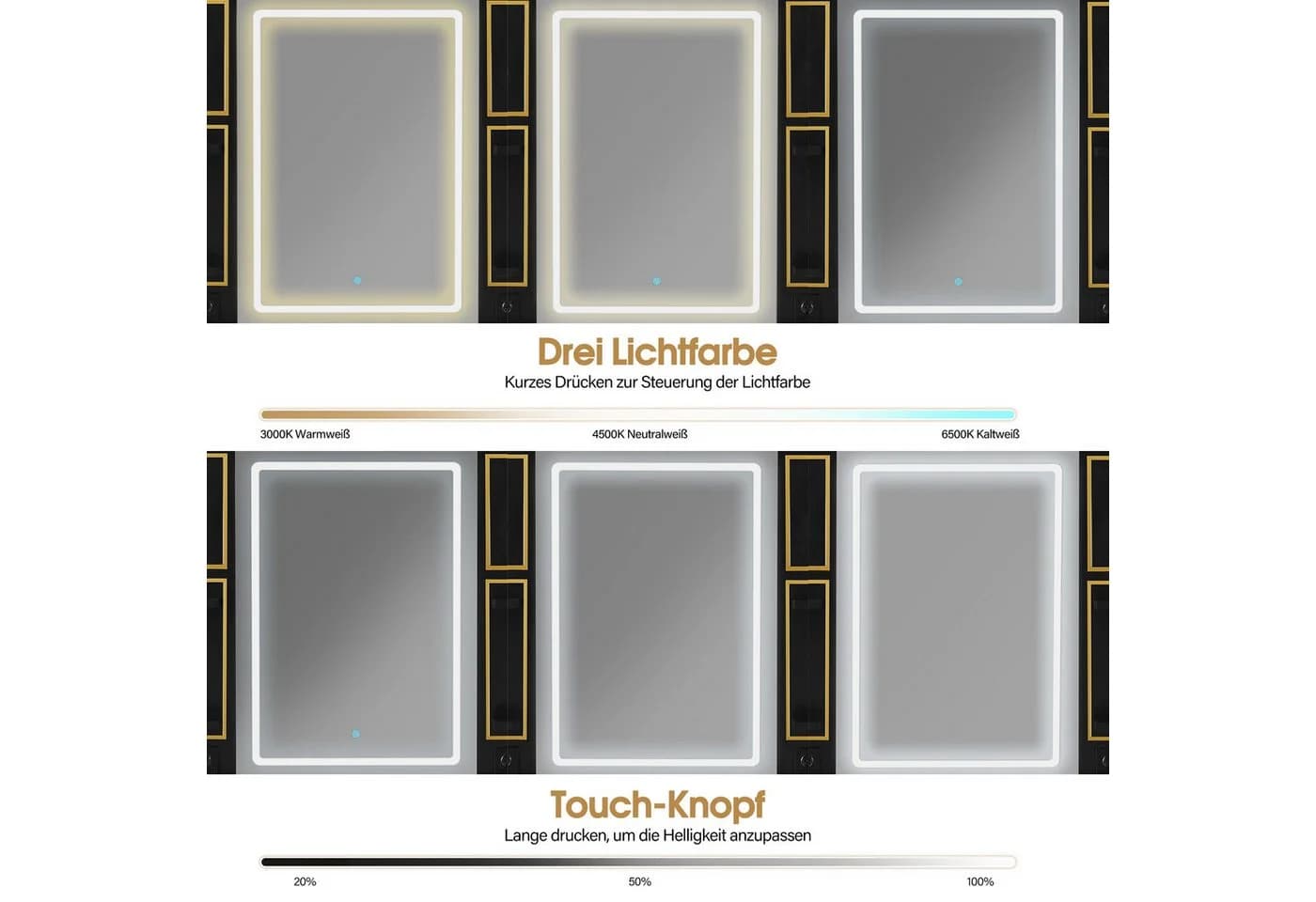 Barberpub Friseurspiegelschrank Schwarz-Gold mit LED-Lichtleiste - Bild 4