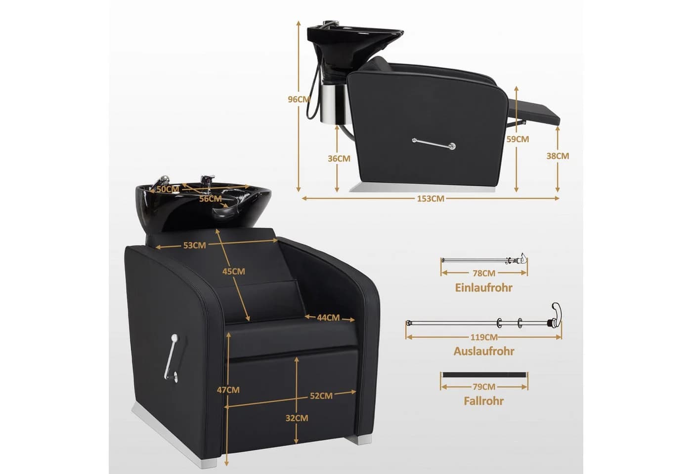 BarberPub Friseurstuhl mit Waschbecken 8679 Schwarz Kunstleder