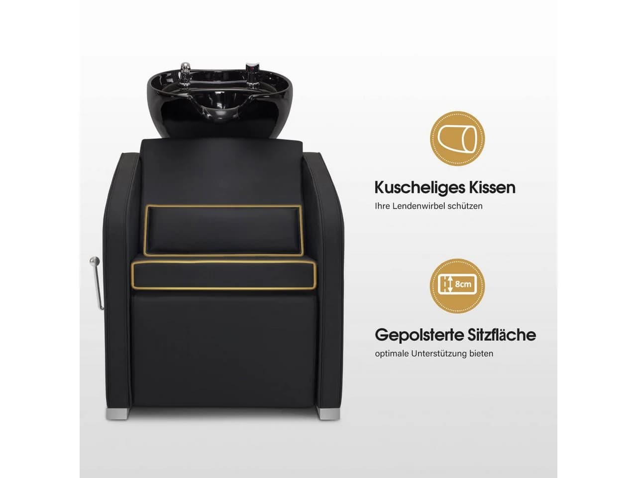 BarberPub Friseurstuhl mit Waschbecken 8679 Schwarz Kunstleder - Bild 4