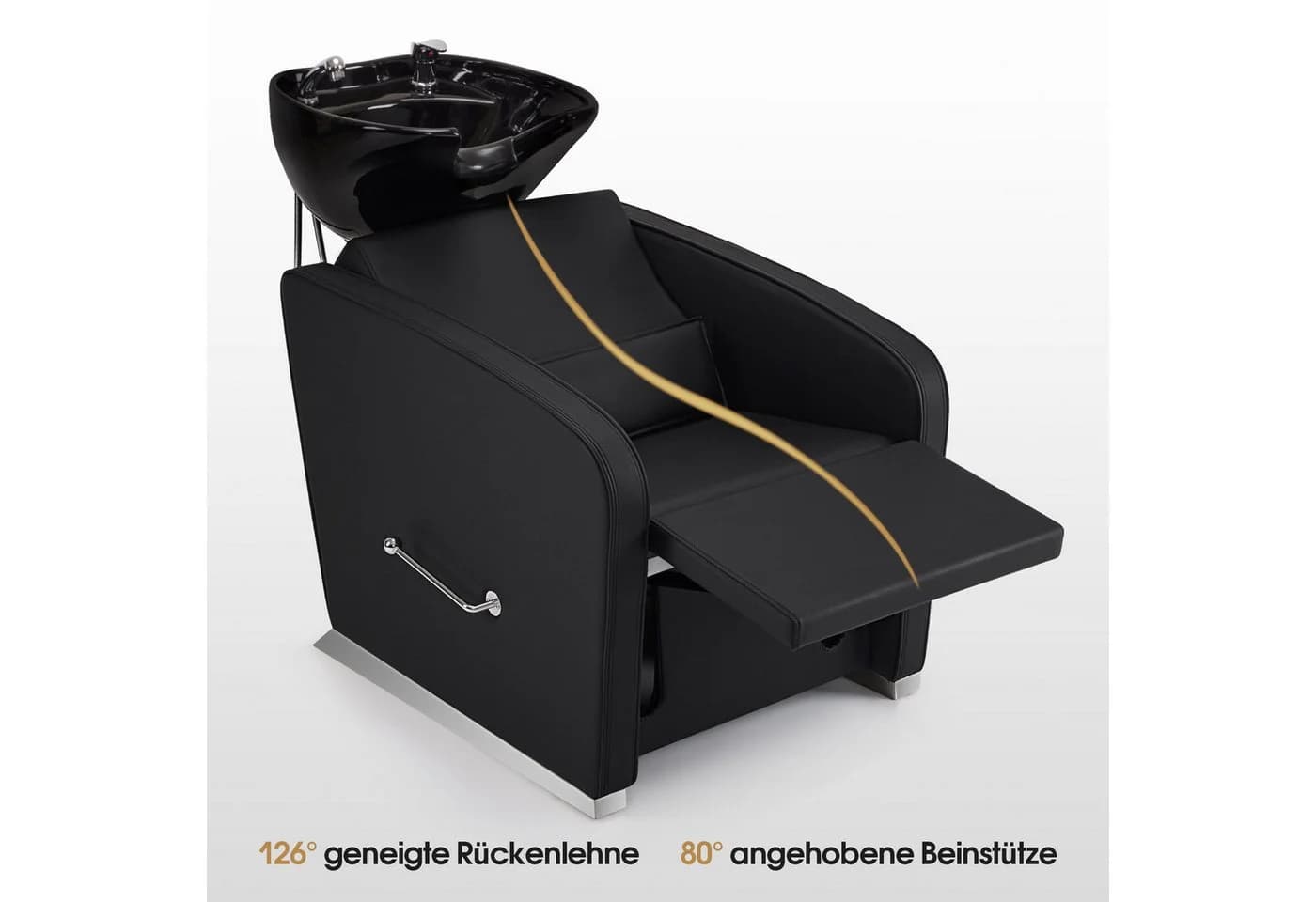 BarberPub Friseurstuhl mit Waschbecken 8679 Schwarz Kunstleder - Bild 5